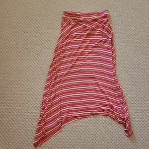New Directions Asymmetrical Coral and White Striped Skirt